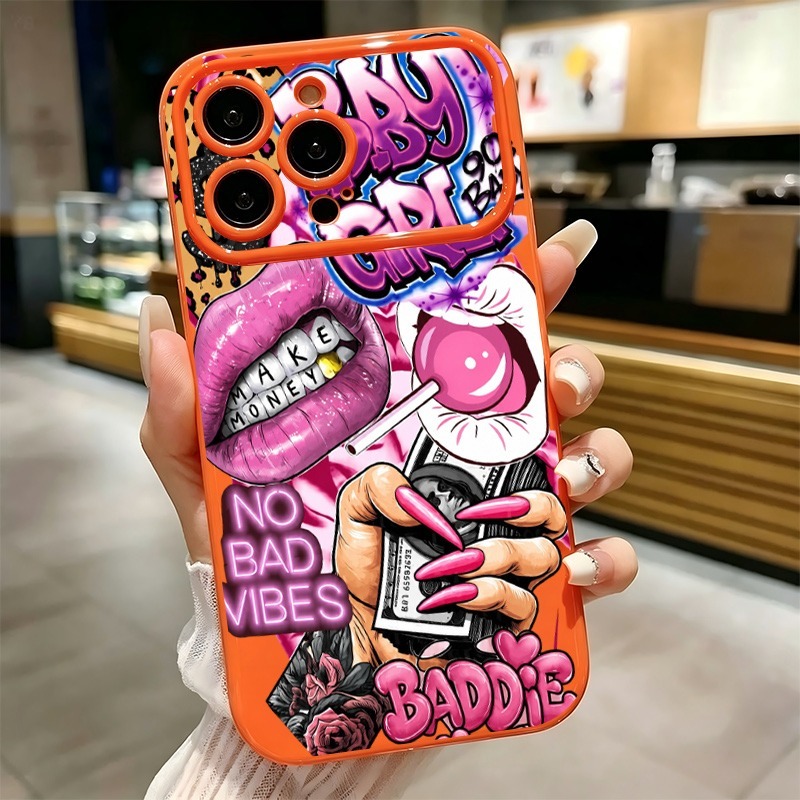 Phone Cases Popular - Casing Ponsel Motif Grafiti Bibir Pink