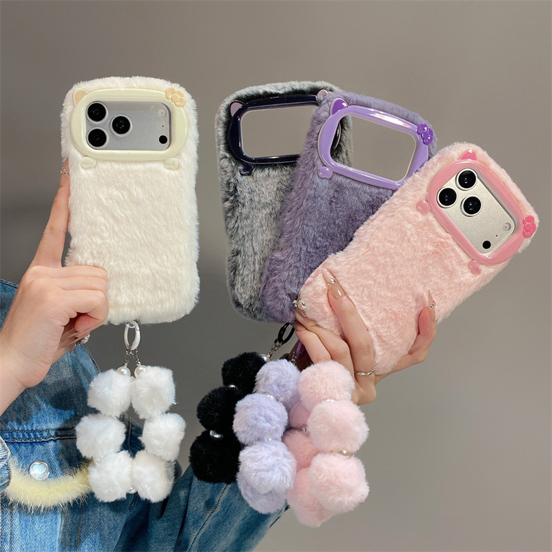 Phone Cases Popular - Casing Ponsel Mewah Warna Solid Berbulu