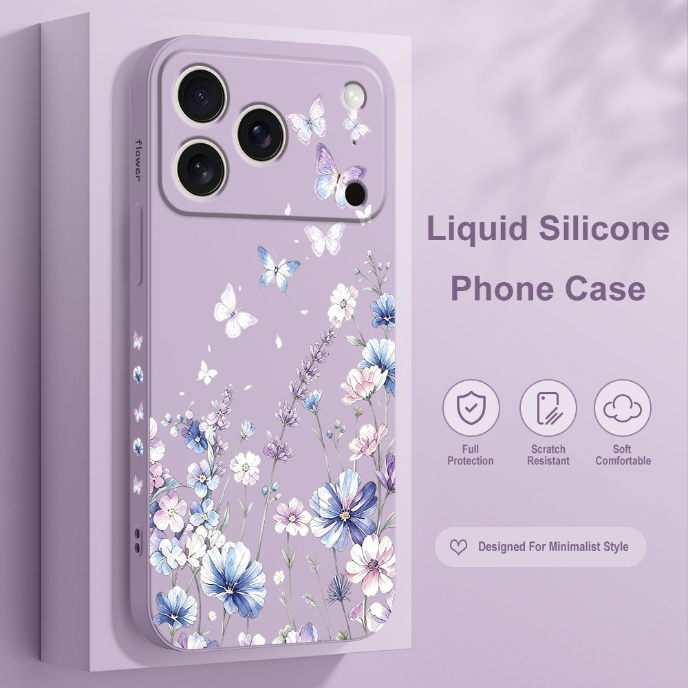 Silicone Liquid Case - Casing Ponsel Lily Butterfly Untuk iPhone