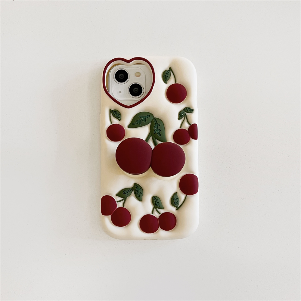 Phone Cases Dior - Casing Kartun Lucu 3D Cherry Kickstand